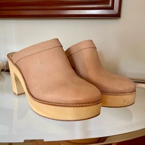 Kimberly Whitman x Antonio Melani Camellia Leather and Wood Mule Clog